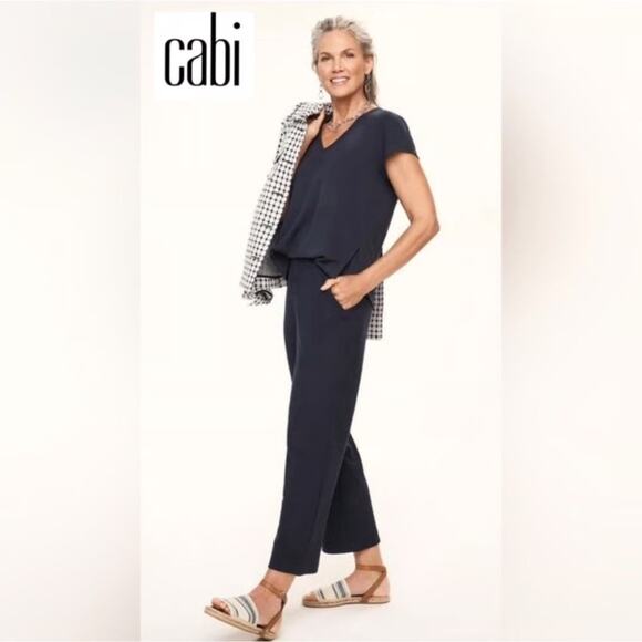 CABI Genius Jumpsuit Womens Medium Navy Blue Casual Coastal Nautical Vacation - Picture 8 of 8